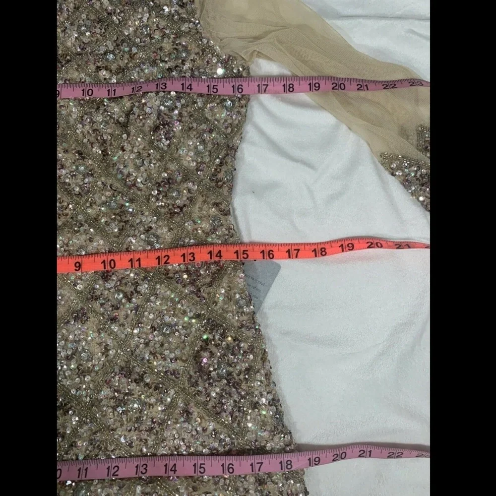 NWT JS Collections [ 4 ] Long Sleeve Embellished Tulle‎ Gown Champagne
